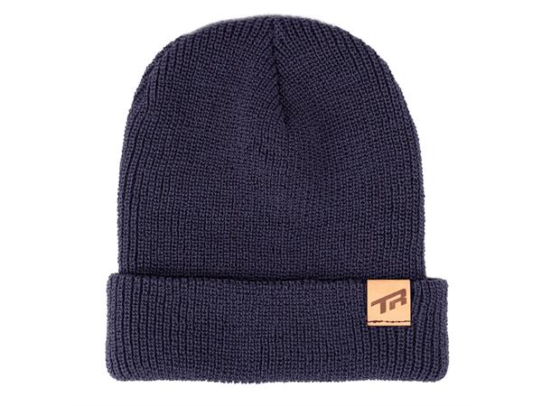 Transition Beanie Hat: TR Leather Tag Midnight Blue
